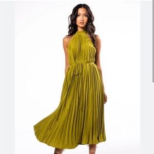 Shop Akira Go to town pleated maxi dress in green.